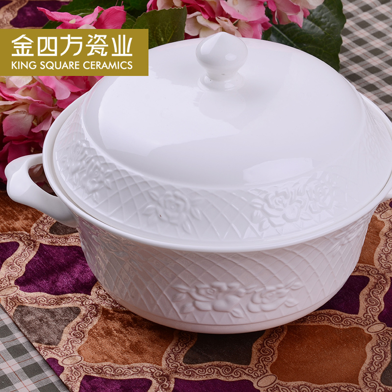 Chinese style household anaglyph rose, pure white ipads bowls disc plate tableware suit creative dishes combination suit