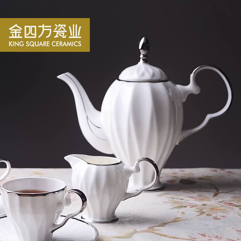 Ou Gold square head 15 ridge coffee tea ipads China coffee set suit English afternoon tea set ceramic pot