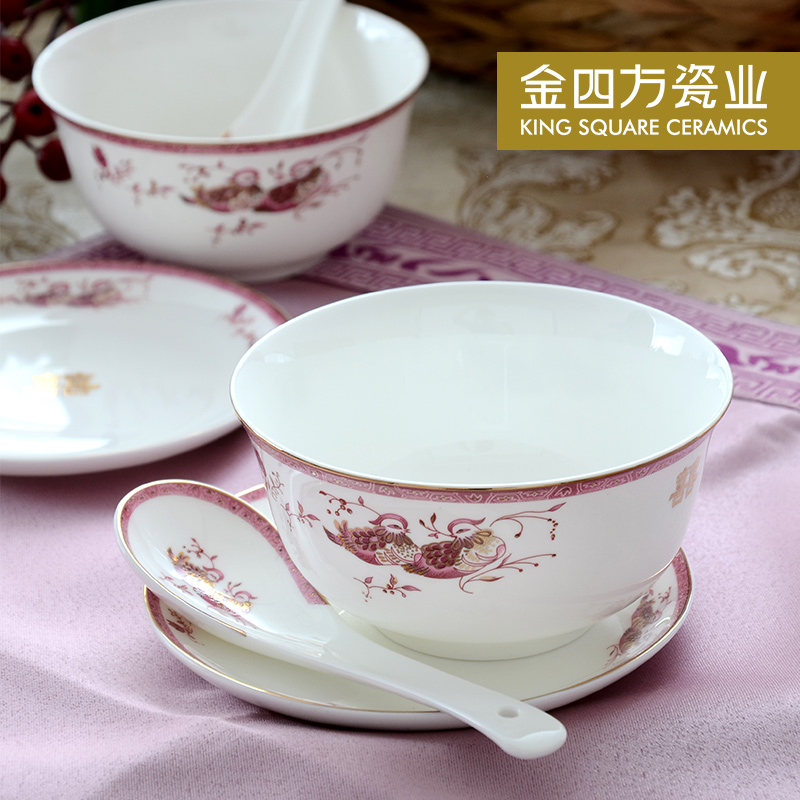 Gold square tangshan ipads porcelain tableware suit or bowl of traditional marriage wedding dress wedding dishes suit