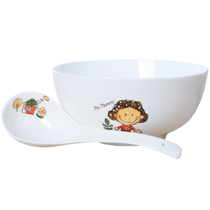 Family soup bowl li riceses leave creative ceramic bowl tablespoons of cartoon ceramic bowl bowl spoon to use
