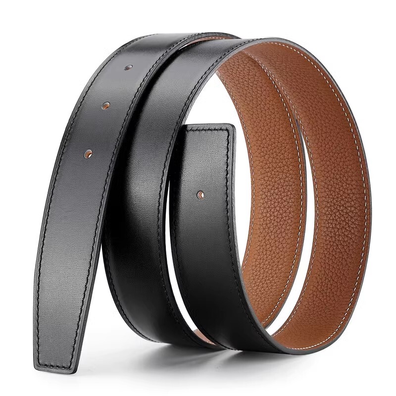 Ultra-Thin Genuine Buckle-Free Leather Belt for Men, Suitable for Women, Compatible with Hermès Belts, Replacement