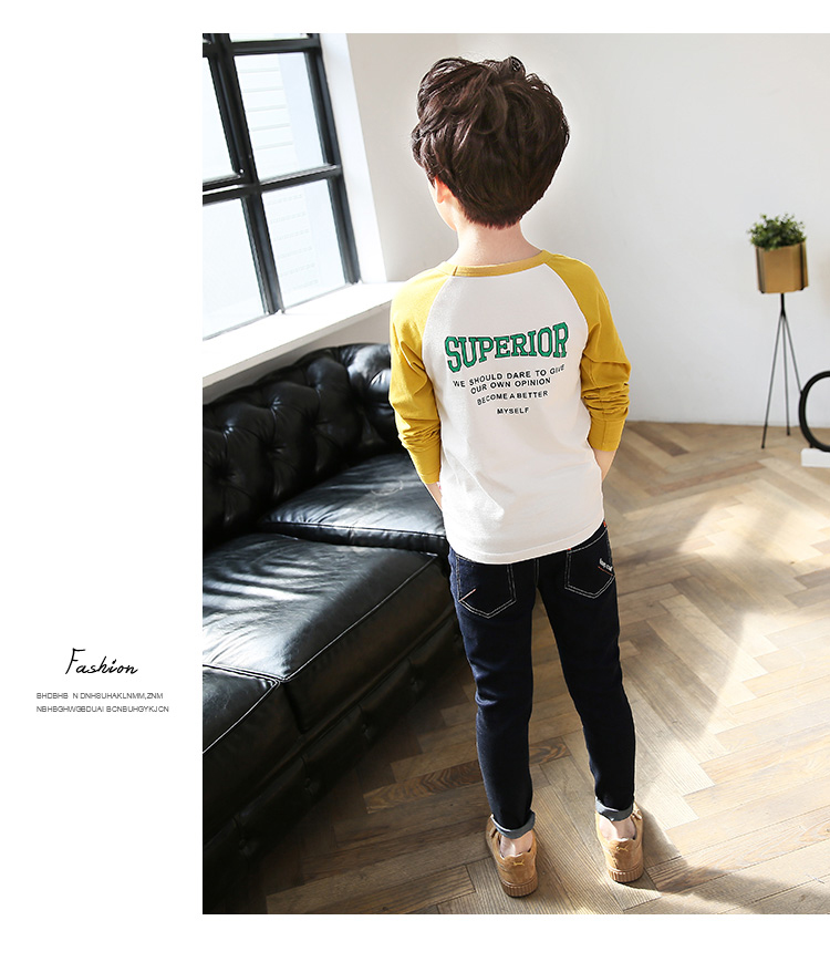 Quần áo trẻ em Zhongda mùa thu áo len bé trai ấm áp áo thun cotton áo dài tay áo trẻ em cộng với áo nhung 12 tuổi 15 áo thun trẻ em giá sỉ