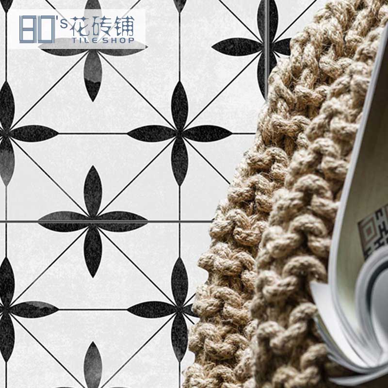 Art retro black and white small flower brick 300X300 Kitchen Makeup Room Flower tile Tile Bathroom balcony anti-slip floor tiles