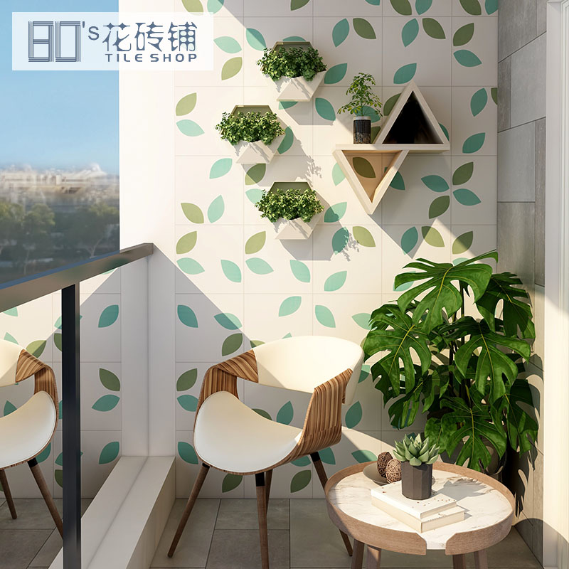 Foshan tile floor tile minimalist modern kitchen Makeup Room Balcony Wall Brick Nordic Green Little Fresh Leaves Flower Brick