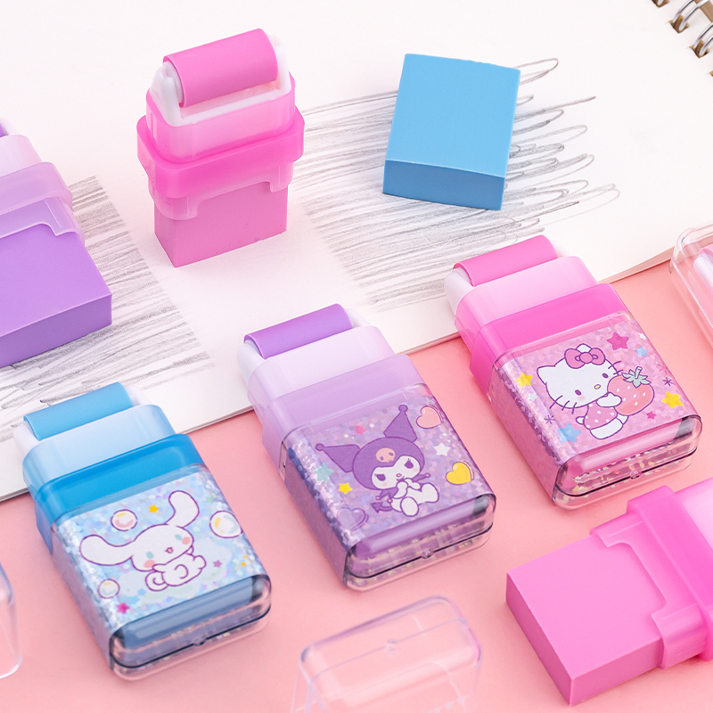 Sanrio Roller Eraser Yz2750 for Girls Creative Cartoon Cute Kuromi Easy-To-Erase Eraser with Dust Collection Function