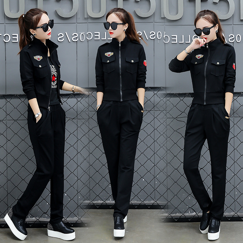 Water Soldier Dance Dress Black Three Sets Outdoor Climbing Suit Casual Jacket Kharen Pants Camouflak Suit Uniform Women