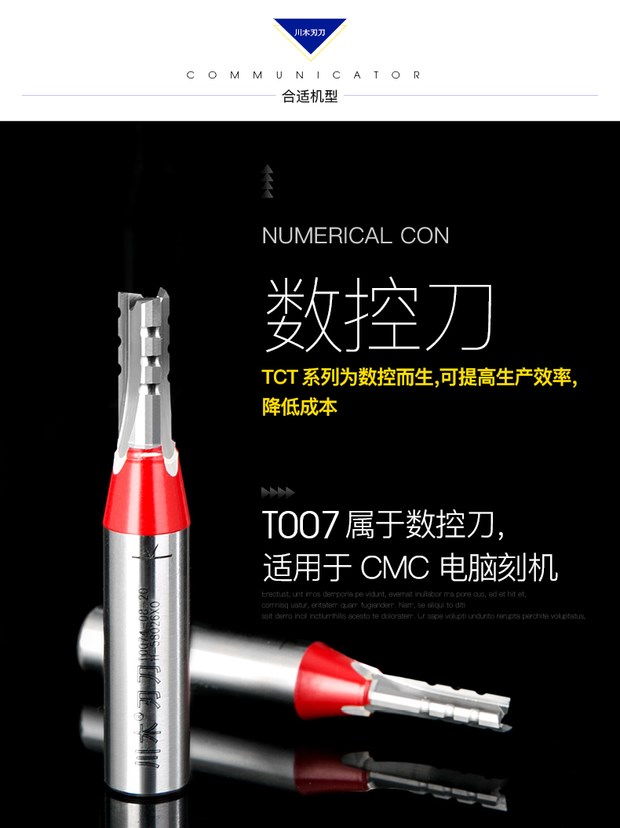 lưỡi cắt mini Chuanmu TCT CNC dao ba lưỡi thẳng Máy khắc gỗ Máy cắt đầu đa chức năng công cụ cắt dao phay T007 - Dụng cụ cắt mũi khoan gỗ dài