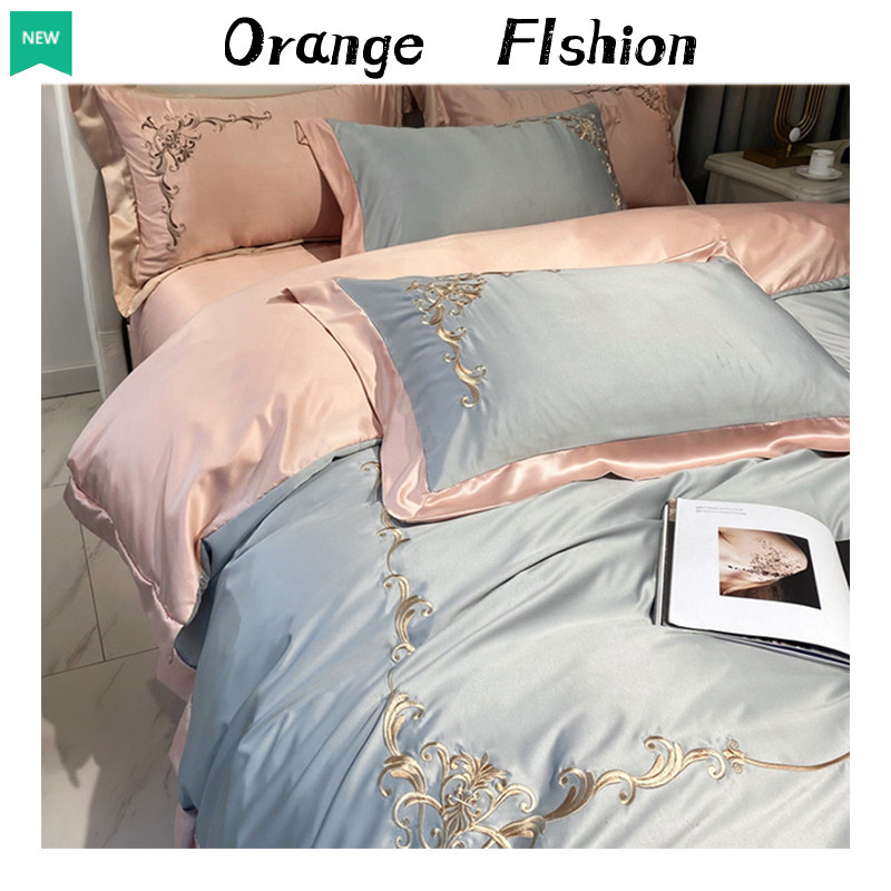 Eurostyle Double-sided Ice Silk Four Pieces Summer Naked Sleeping Heather Silk Sheets Summer Quilt Silk Slip Embroidery Advanced Sensation