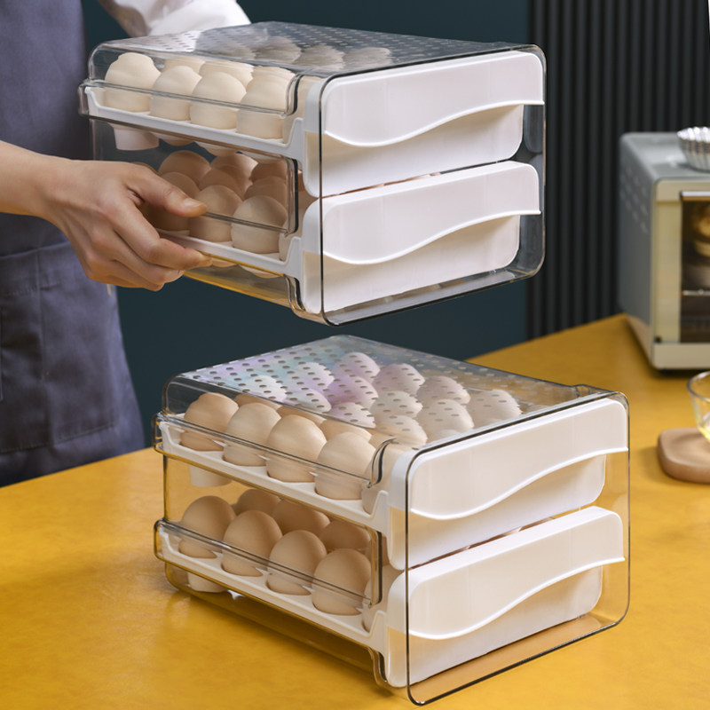 Egg box drawer type preservation storage box plastic refrigerator with the box of eggs anti-fall kitchen egg box shelf holder