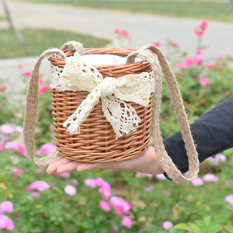 Straw rattan handbag bag bucket mini rattan knitted bag small basket summer day trip Sydney same ins handbag