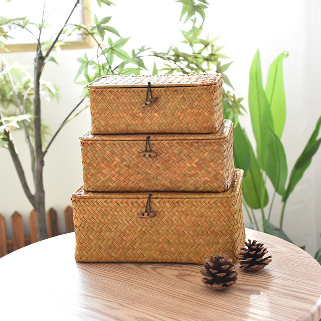 Festive seaweed with lid buckle storage box creative desktop storage basket non-wicker wedding pastoral basket home storage