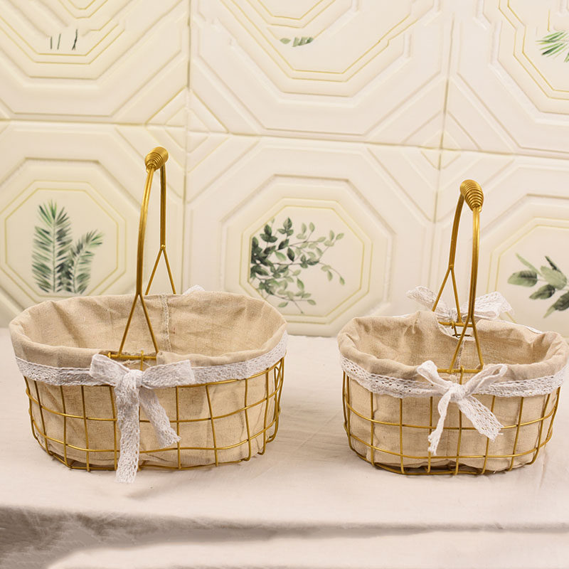 Flower Basket basket iron art Hand metal vines Woven Flower Arrangement Pendulum with Decorative Chicken Egg Bouquet Golden Flowers