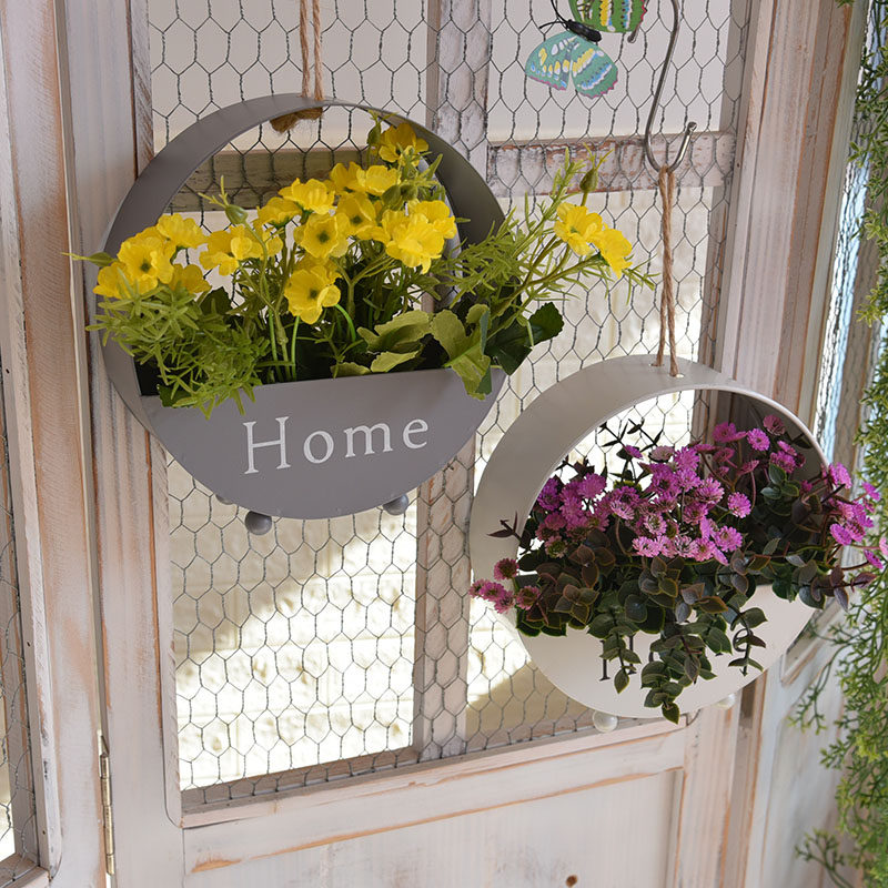 Hanging wall decoration creative background wall decoration hanging wall hanging flower pot wrought iron flower basket