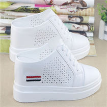 Back force Summer hollowed-out breathable inner heightening 10cm No heel sloth and half tug of small white shoes female 100 hitch student leisure