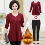 Áo thun nữ tay dài trung niên mùa đông phù hợp với áo bà mẹ trung niên mùa thu cộng với áo sơ mi nhung 2018 mới áo kiểu tuổi 60