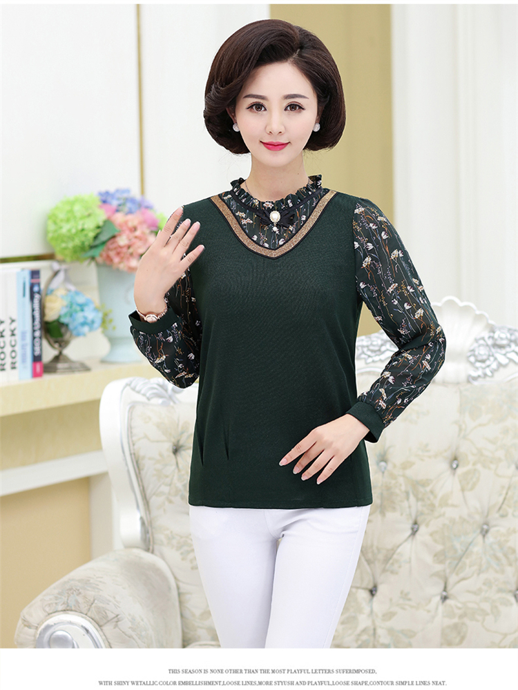 Áo khoác mẹ mùa thu 2018 mới cho phụ nữ trung niên mùa xuân và áo sơ mi mùa thu áo thun 40-50 tuổi áo kiểu u50