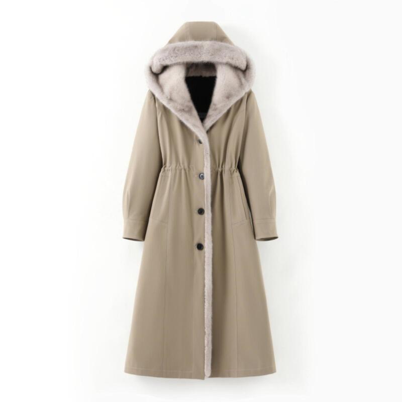 2025 New Style Mink Fur-Lined Parka for Women, Extra-Long Detachable Mink Fur Jacket, Whole Mink Fur Coat