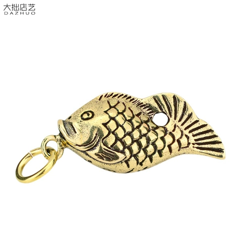 Медный латунный ретро брелок ручной работы, креативная подвеска, карп