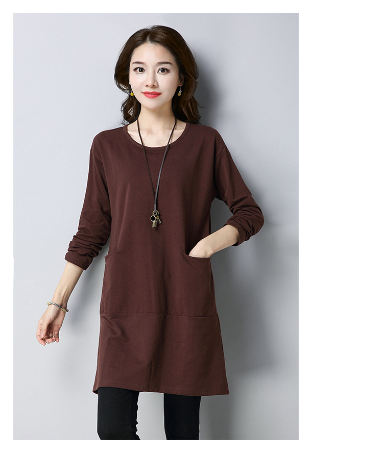 Áo thun nữ dài tay mập mạp mm trong phần áo dài che bụng áo bà mẹ trung niên cộng với phân bón để tăng độ mặc của quần áo mùa thu áo trung niên