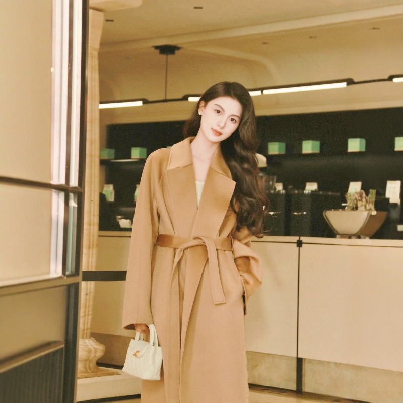 Yang Mi's Same Style 2025 Korean Camel-Colored Double-Sided Wool Coat for Women, Loose and Lazy Style, High-End Woolen Jacket