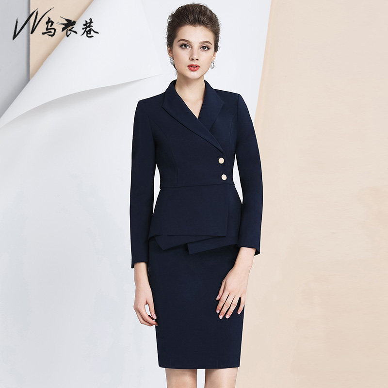 Ouchou Alley Spring Autumn Women's Section Professional Cover Skirt Long Sleeve Fashion Display Slim White Collar Tooling Suit Women's Professional Dress Work Suit