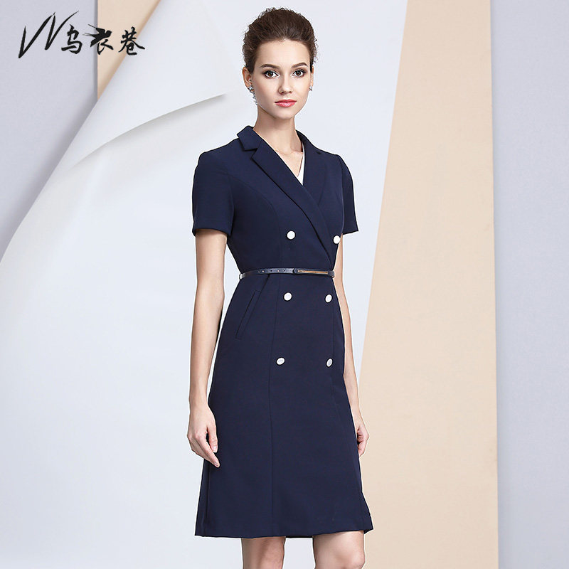 Summer Short Sleeve Career Dress Double Row Clothing Dress Fashion Clothes Workplace Commuter Workshop