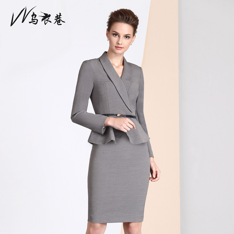 Ouchou Alley Spring Autumn New Fashion Grey Famous Hime Suit Jacket Dress Temperament West Suit Ol Commute Suit Women Work Dress