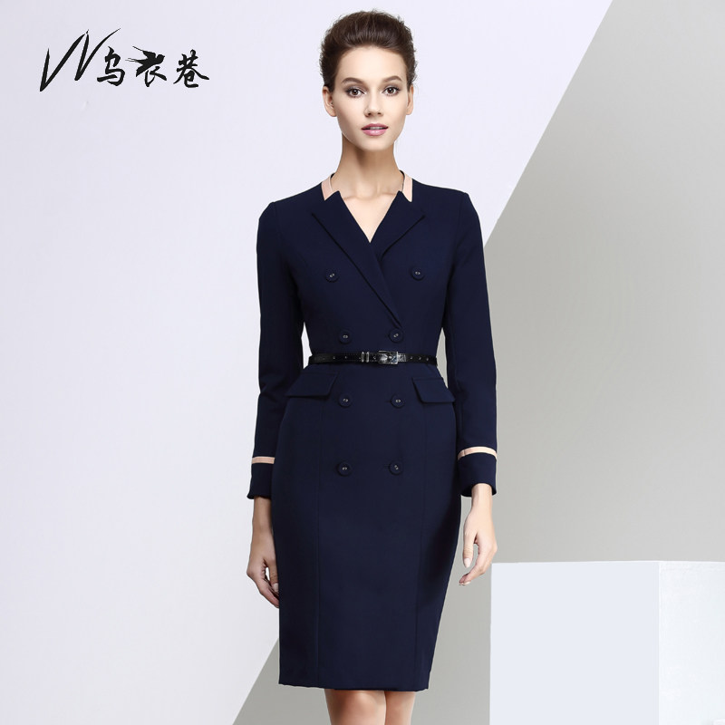 UEthiopian Alley Autumn Winter Long Sleeve Career Foreign Clothing Sales workwear Body Temperament OL Women's dress Double row of buttoned frock dress
