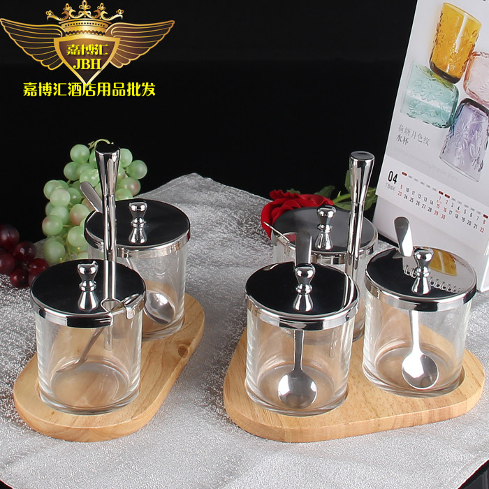 Seasoning Jar Seasoning Box Set Glass Seasoning Bottle Oil Pot Salt Shaker Stainless Steel Kitchen Supplies Set Seasoning Jar