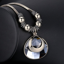 Vintage luxury noble crystal long and short sweater chain dress exaggerated necklace Womens wild simple accessories