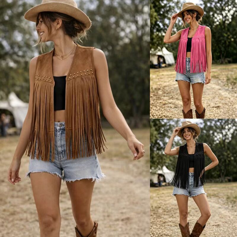 Travel-Style Fashionable Women's Tassel Sleeveless Vest 2026 New Tassel Suede 70S Hippie Jacket Travel-Style Fashionable Women's Tassel Sleeveless Vest 2026 New Tassel Suede 70S Hippie Jacket