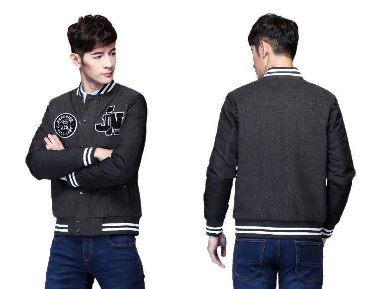 Đồng phục nam mùa thu và mùa đông dày Slim đồng phục bóng chày ngắn Chi tiết huy hiệu của nam giới