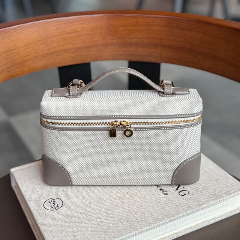 2026 New Model L19 Lunch Box Bag Original Fabric Mixed with Gr Original Leather Small Square Bag High-End Handbag Crossbody Bag