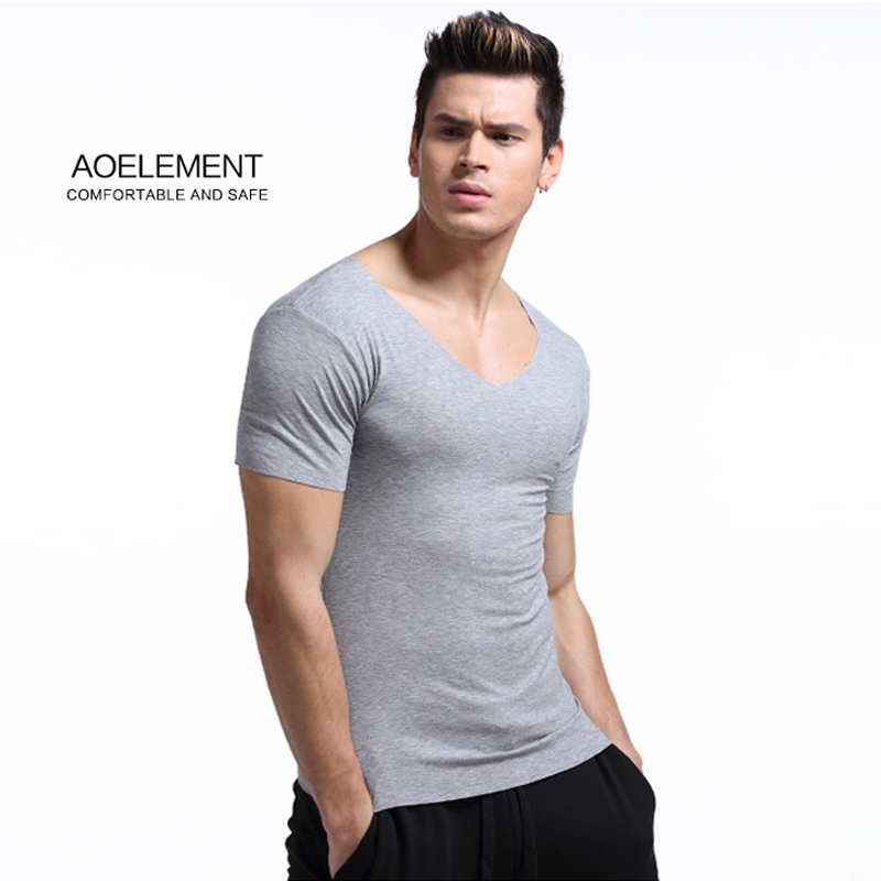 Men's Seamless Modal Tight-Fitting Short-Sleeve V-Neck Thin Undershirt for Summer