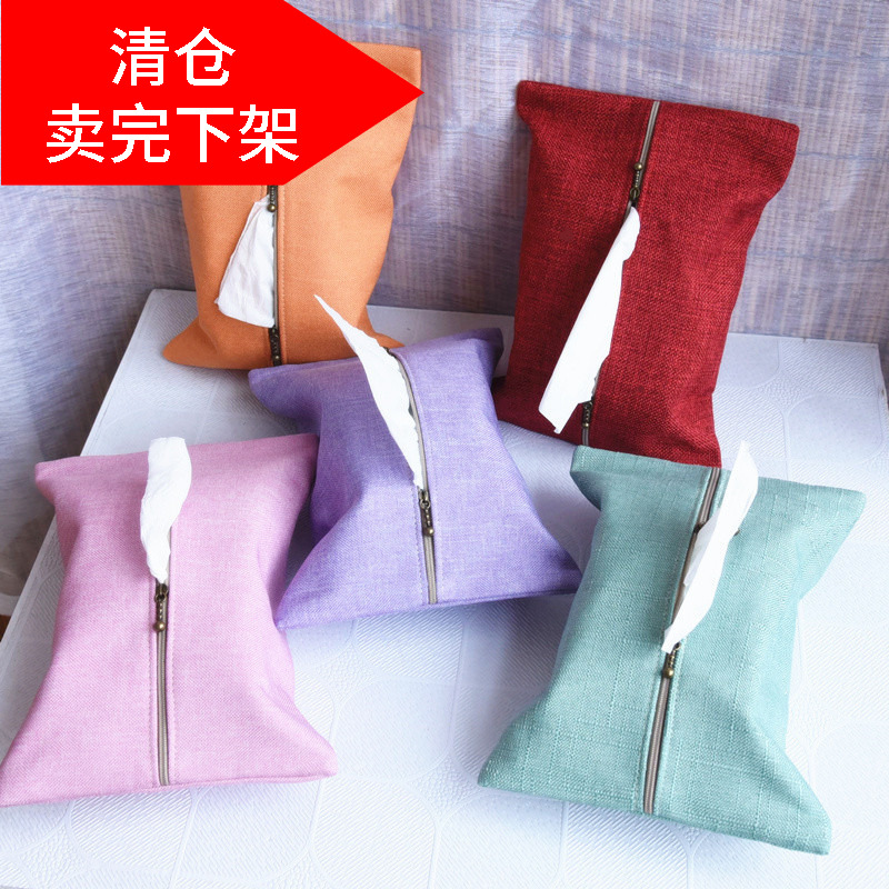 ins Cotton and linen tissue cover Nordic fabric napkin paper box Car tissue bag Car tissue package car toilet paper box