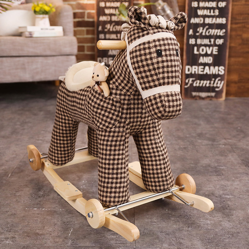 Blue Castle Trojan children rocking horse baby baby toy dual-use music solid wood first year gift rocking horse