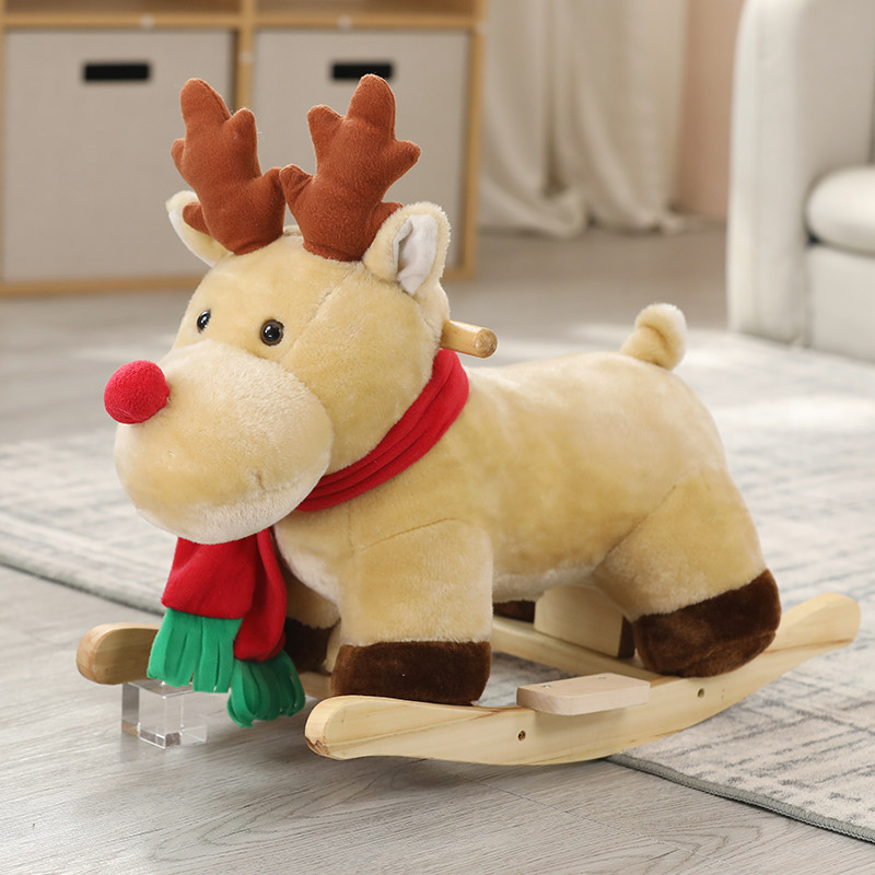 Plush small Trojan horse children rocking horse solid wood music rocking horse Christmas gifts to give baby birthday present