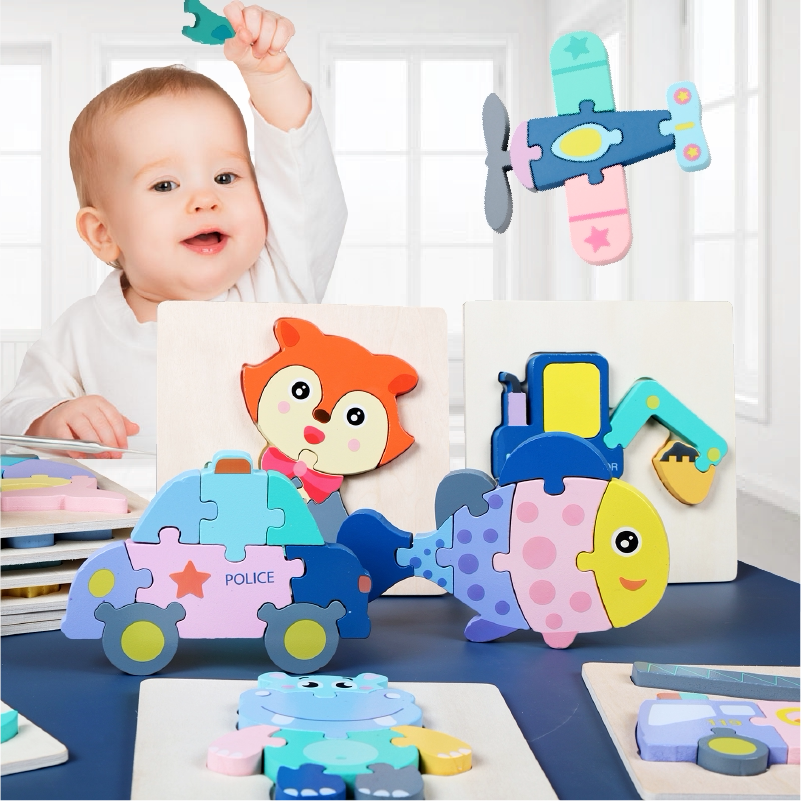 Infant Early Education Cubism Jigsaw Puzzle Baby Puzzle Toy 1-3 Year Old Boy Girl Woody 2 Brain Power Development Enlightenment