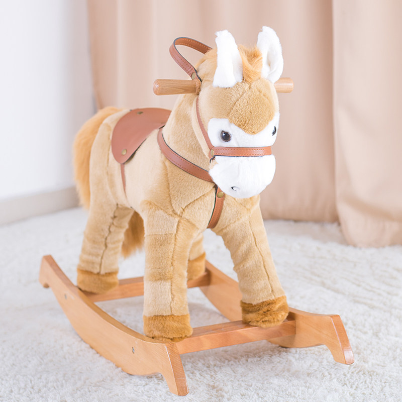 Blue Castle Children Plush Solid Wood Trojan Horse No Music Italy Rocking Pony Birthday Children's Festival Gifts