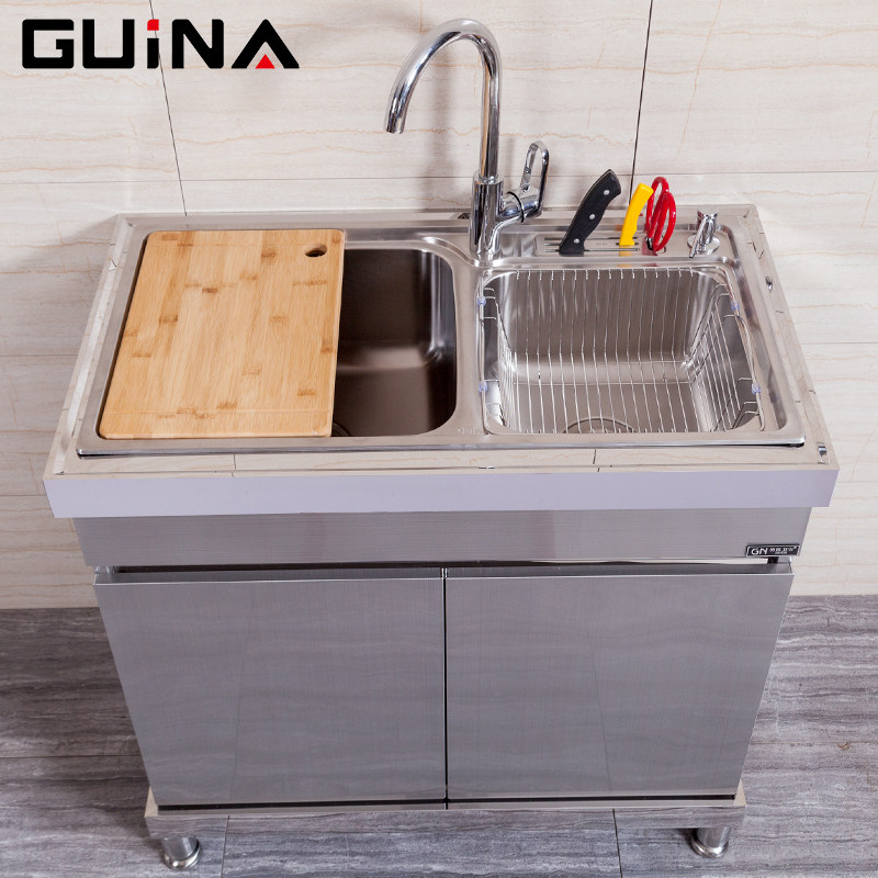 Guina Integrated Multifunction Sink Cabinet Ground Simple Integral Cabinet Laundry Pool Double Sink 304 Stainless Steel Laundry Cabinet