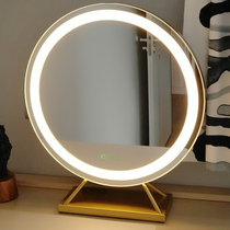 ins round cosmetic mirror Net red desktop LED light vanity mirror large mirror full mirror custom dressing table mirror