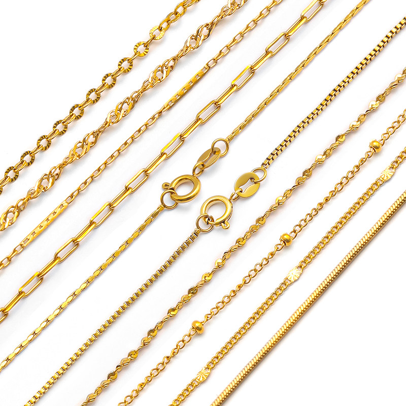 18Kゴールドネックレス、シンプルなチェーン、細いチタン鋼、色褪せしない、シングルチェーン、金メッキ、ベアチェーン、鎖骨チェーンアクセサリー。
