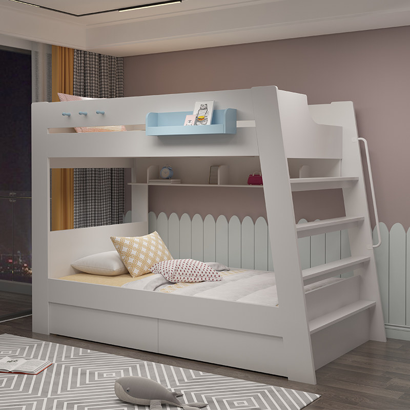 Modern children's simple bunk bed Parallel high and low bed Student bunk bed Wooden bed up and down the same width double-layer mother and child bed