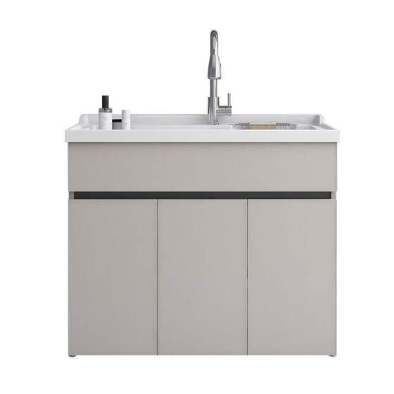 太空铝洗衣柜阳台洗衣池带搓板一体家用人造石水槽台盆浴室柜新款