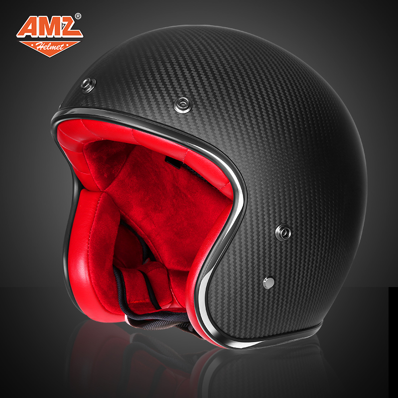 AMZ New products Carbon fiber 3 4 locomotive retro safety helmet male and female universal personality cool semi-covered winter safety helmet