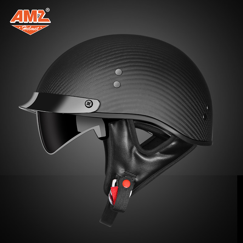 AMZ locomotive retro safety helmet Carbon fiber male and female Harley semi-covered locomotive Summer ladylike light poop half armor