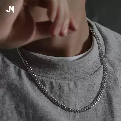 JANENG 925 sterling silver platinum plated curved whip necklace men's Cuban chain summer ins harbor style