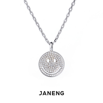 Janeng chased shore 925 silver cubic zirconia stone smiley face pendant full drill inlaid black hip hop rap necklace