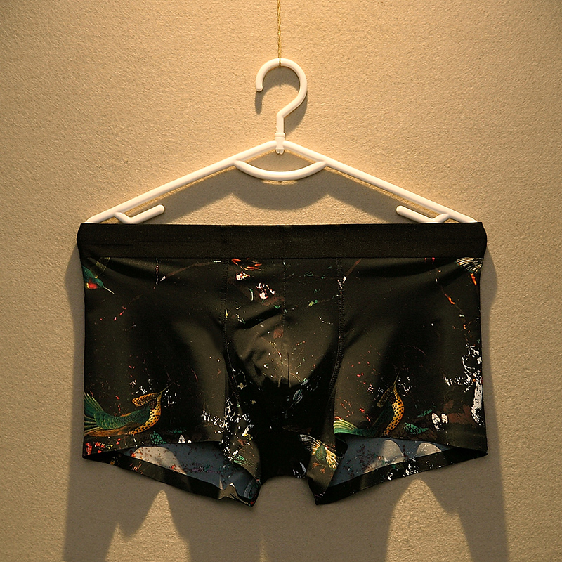 2 pack ultra-thin seamless underwear men's boxers real ice silk breathable one-piece summer personality trend four corners