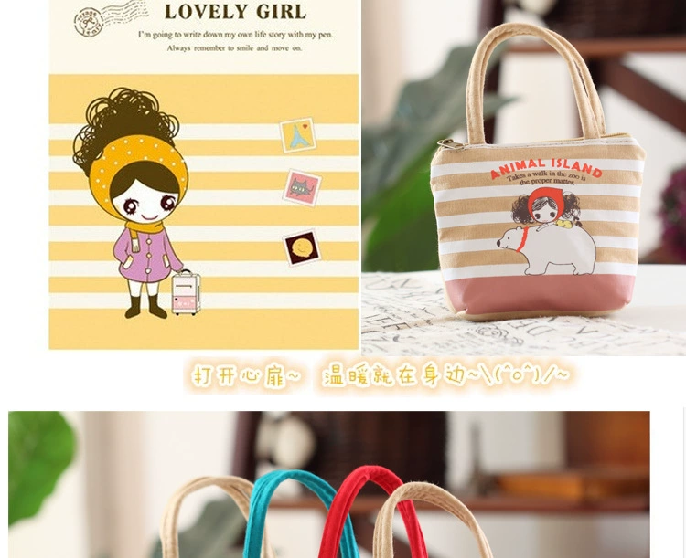 Thời trang Hàn Quốc dễ thương Pula cô gái còng tay ví tiền xu Cartoon phim hoạt hình dễ thương vải túi túi tiền xu